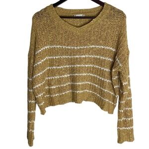 Attard State‎ Womens Sweater Size L Mustard Yellow White Stripe V Neck Knit